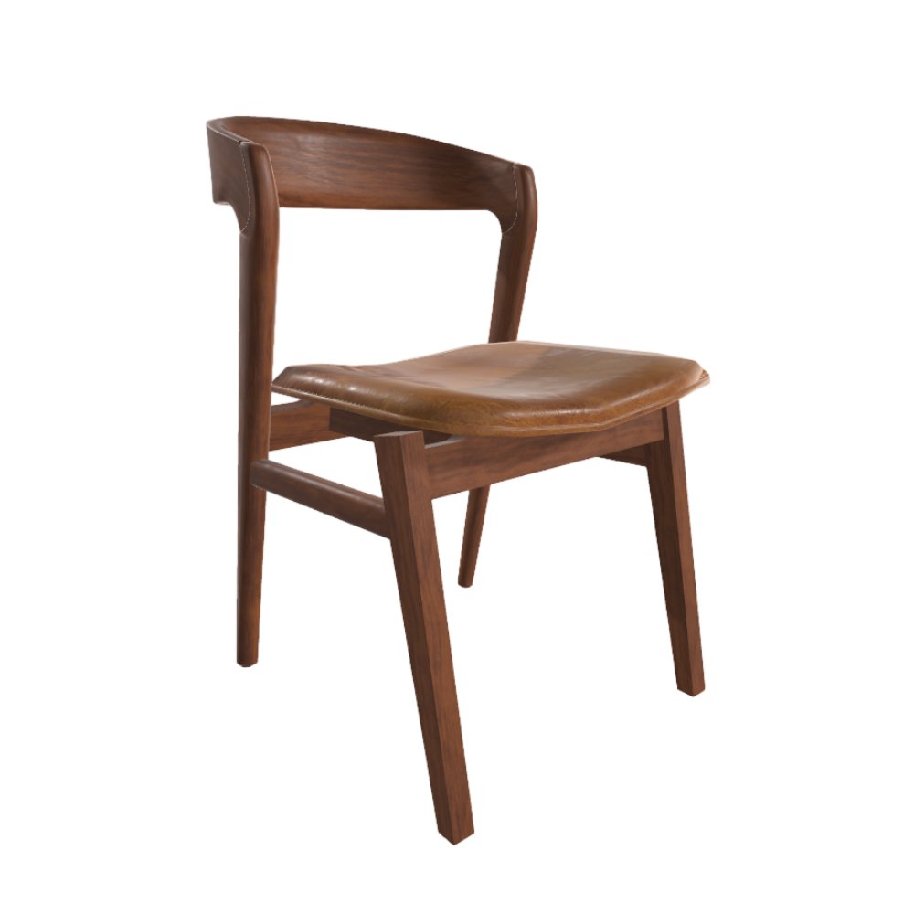 Solid Wood Corner Chair 3D Model Modern Simple Leather Backrest Dining Chair Desk Chair