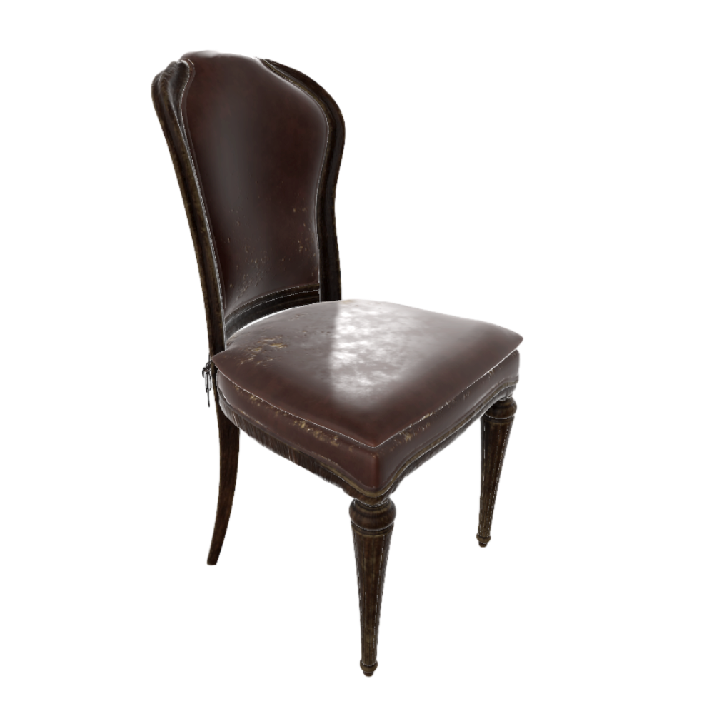 European Style Retro Dining Chair 3D Model Backrest Chair Solid Wood Chair Soft Cushion Chair AR Furniture Gothic Style