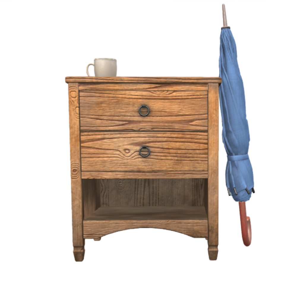 [3D Scene] wooden table, umbrella and a cup of coffee