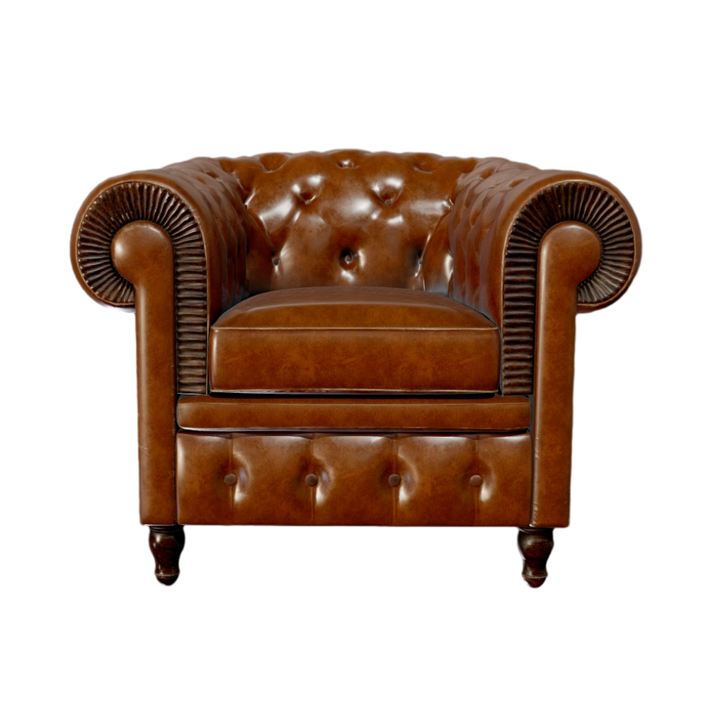 American Brown High-end Leather Sofa 3D Retro Armrest Leather Sofa AR Model AR Furniture