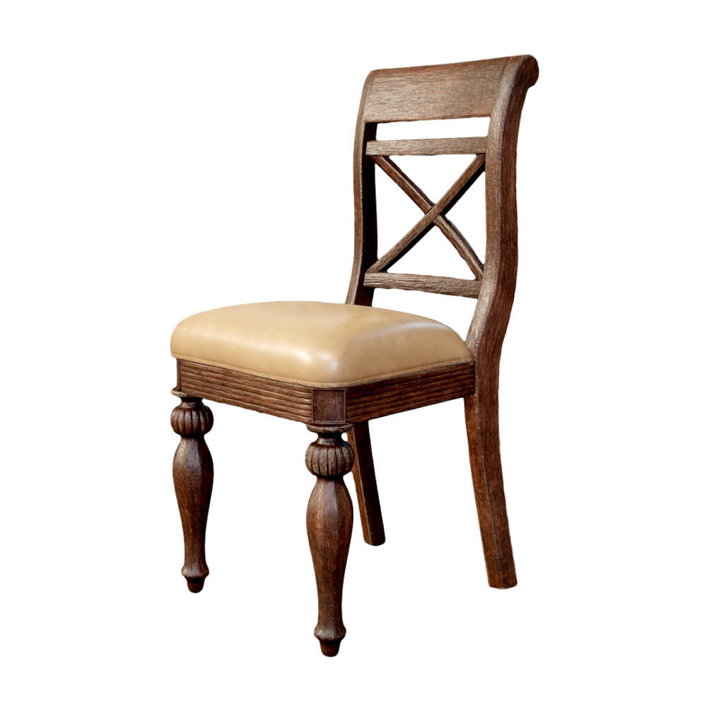 Vintage Wooden Chair Backrest Chair Soft Bag Seat Dining Chair 3D