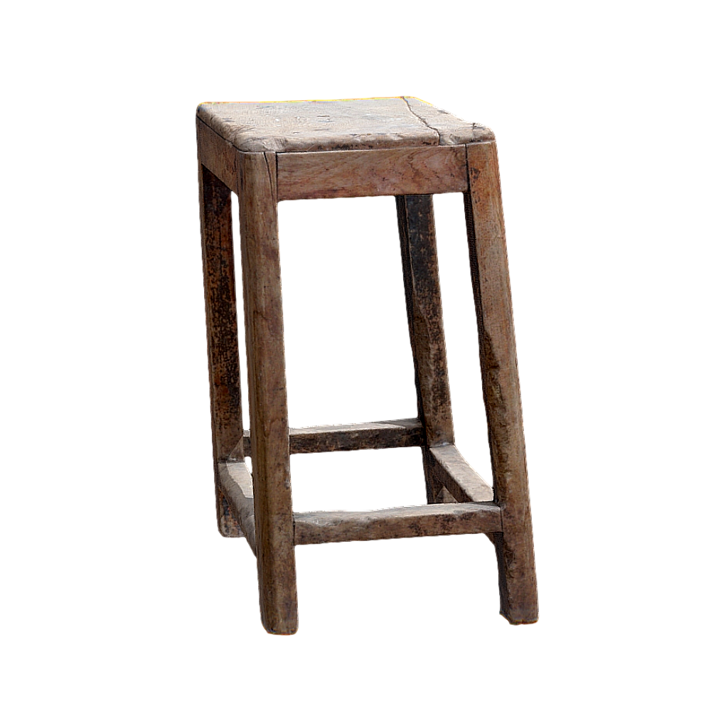 A distressed wooden chair 3D model solid wood stool