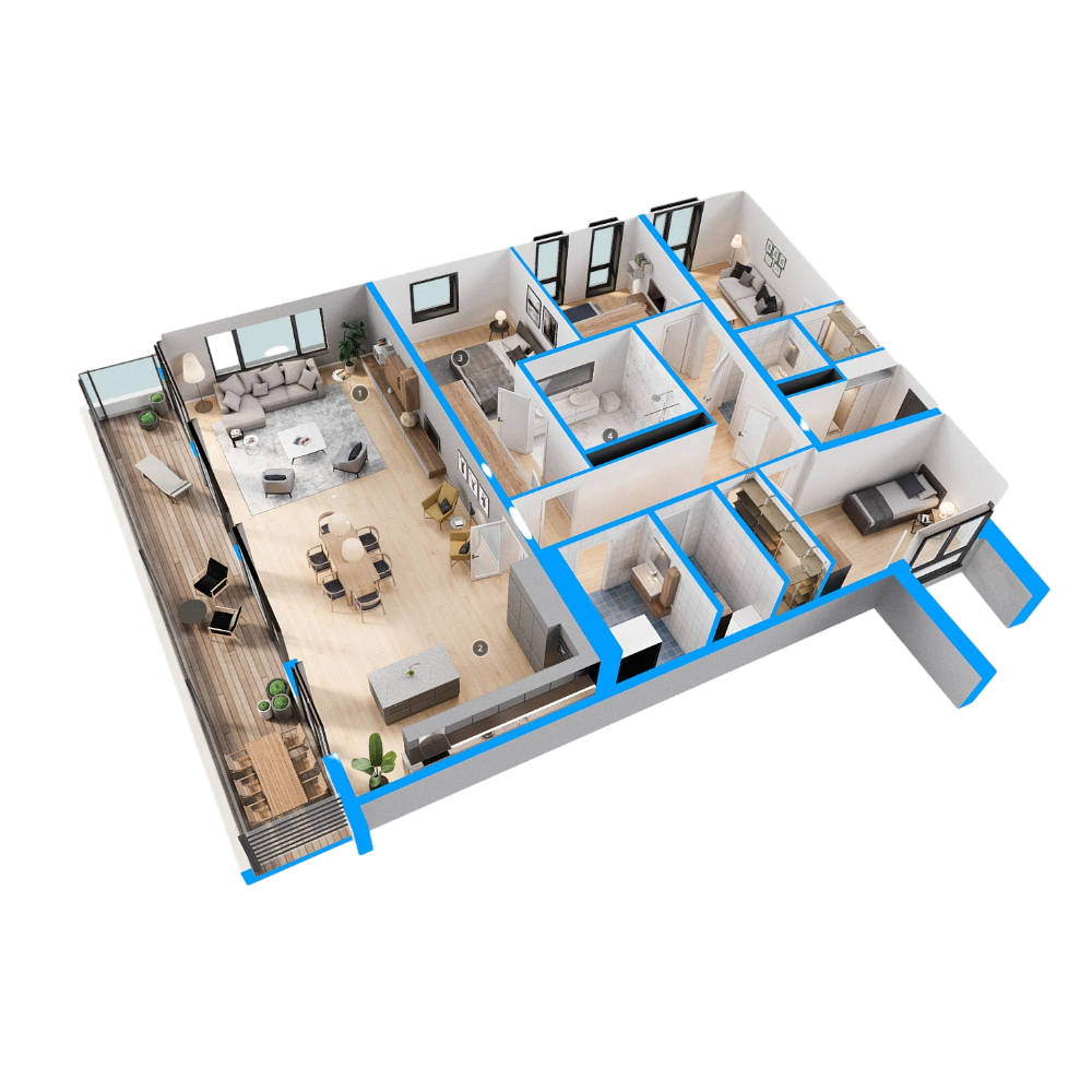 3D Aerial View of Apartment