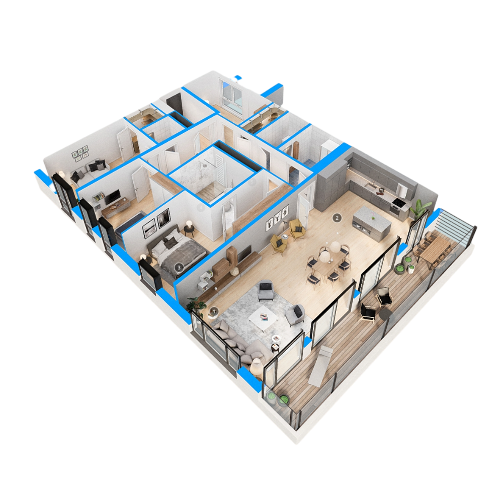 3D Aerial View of Apartment