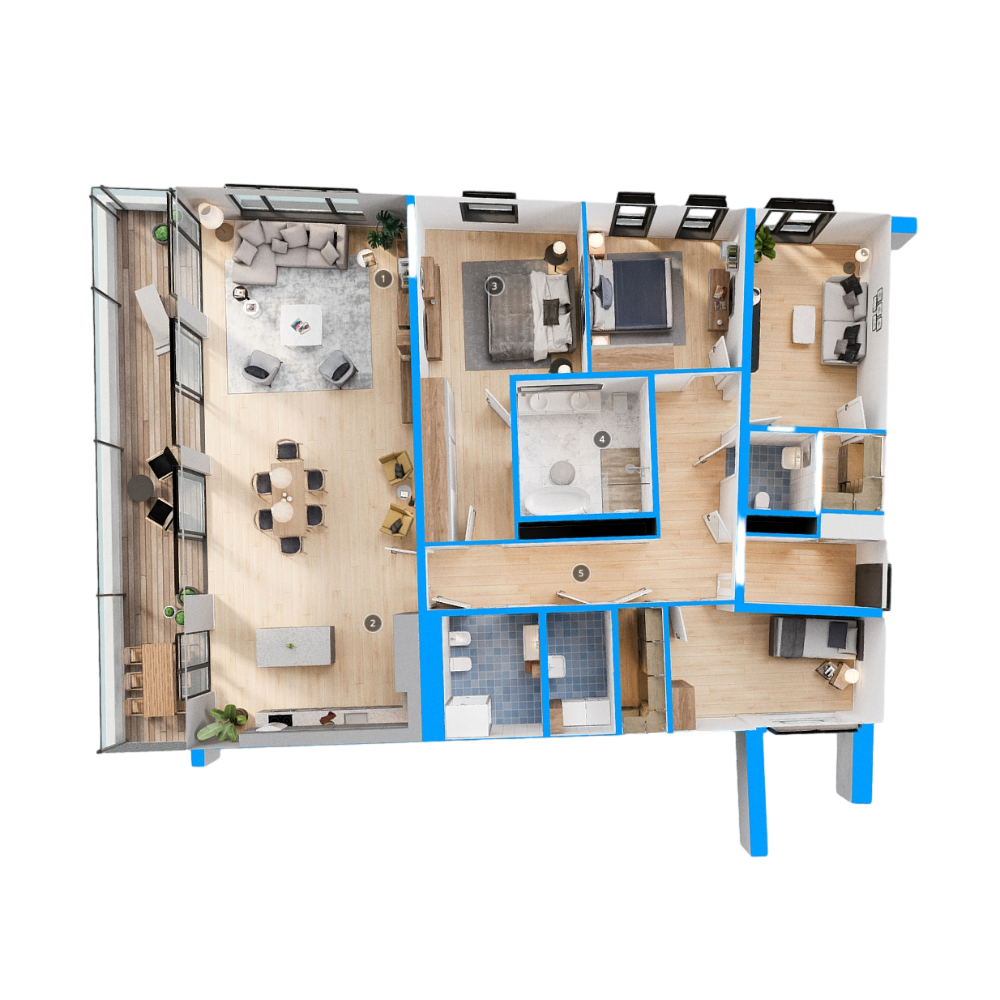 3D Aerial View of Apartment