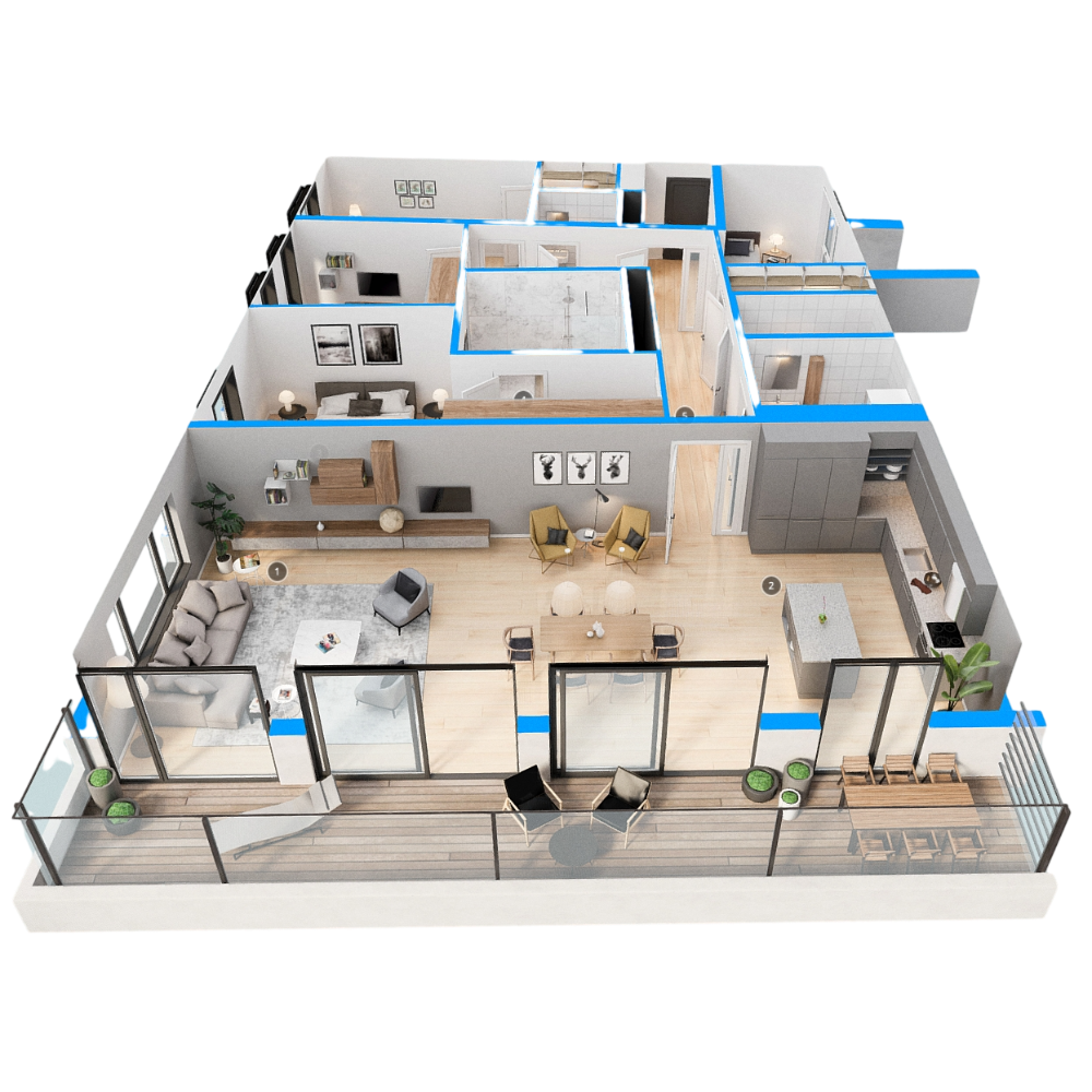 3D Aerial View of Apartment