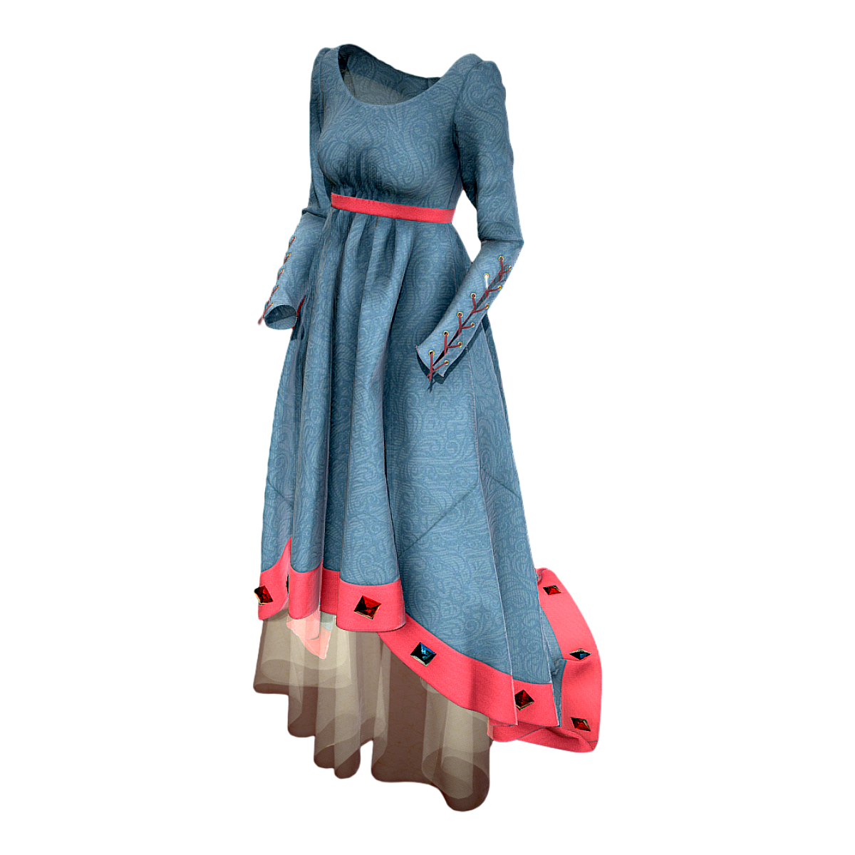 Women's Blue and Red Luxury Evening Gown