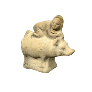 Ancient Greek clay sculpture "child riding a pig"