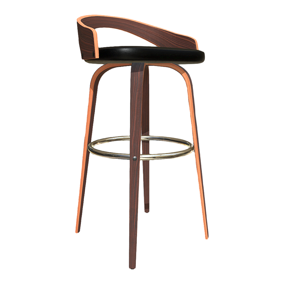 Retro minimalist black leather soft bag solid wood bar stool