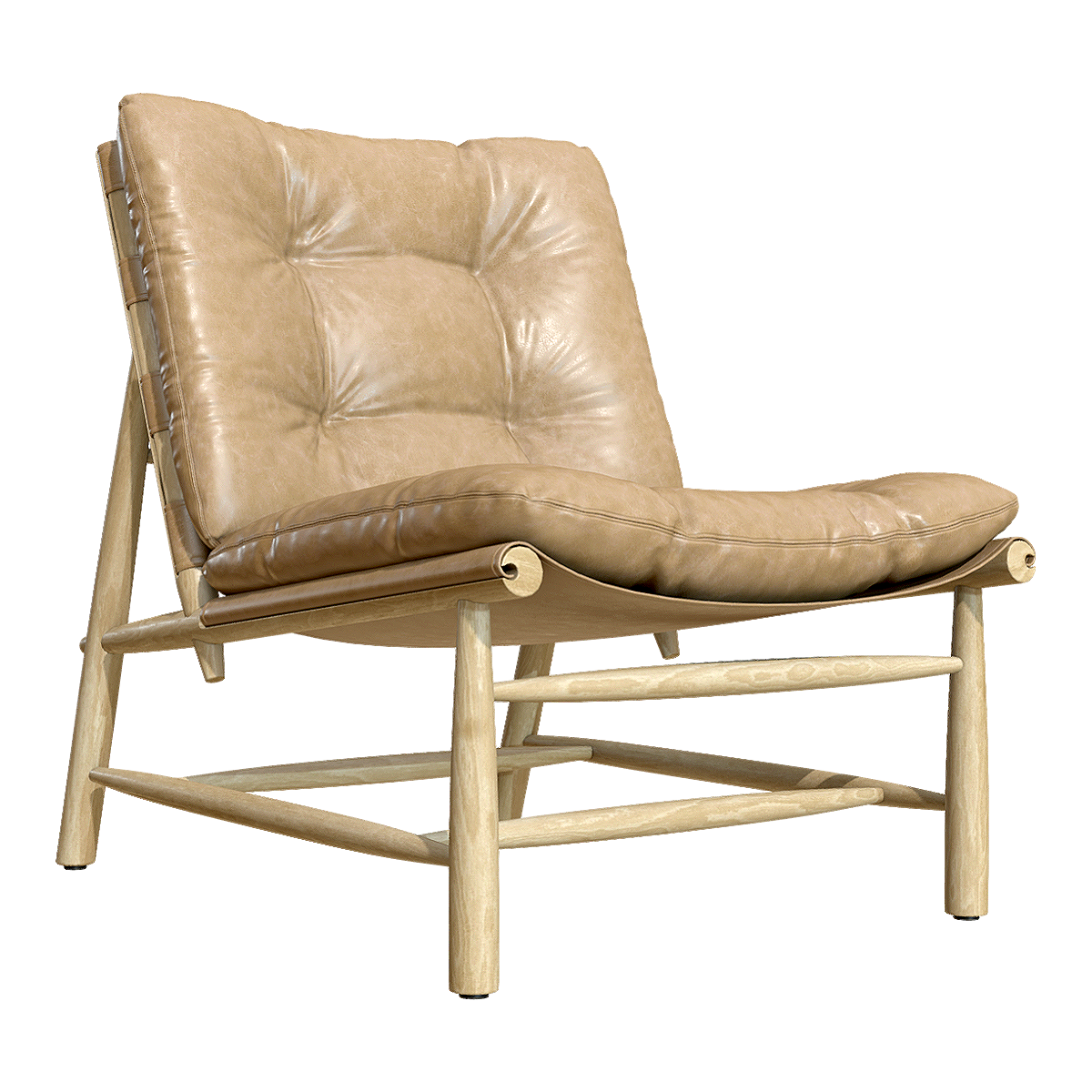 Simple antique style camel leather soft bag cushion backrest chair solid wood leisure chair