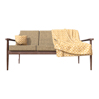 Medieval style fabric soft bag solid wood three person straight sofa with pillow