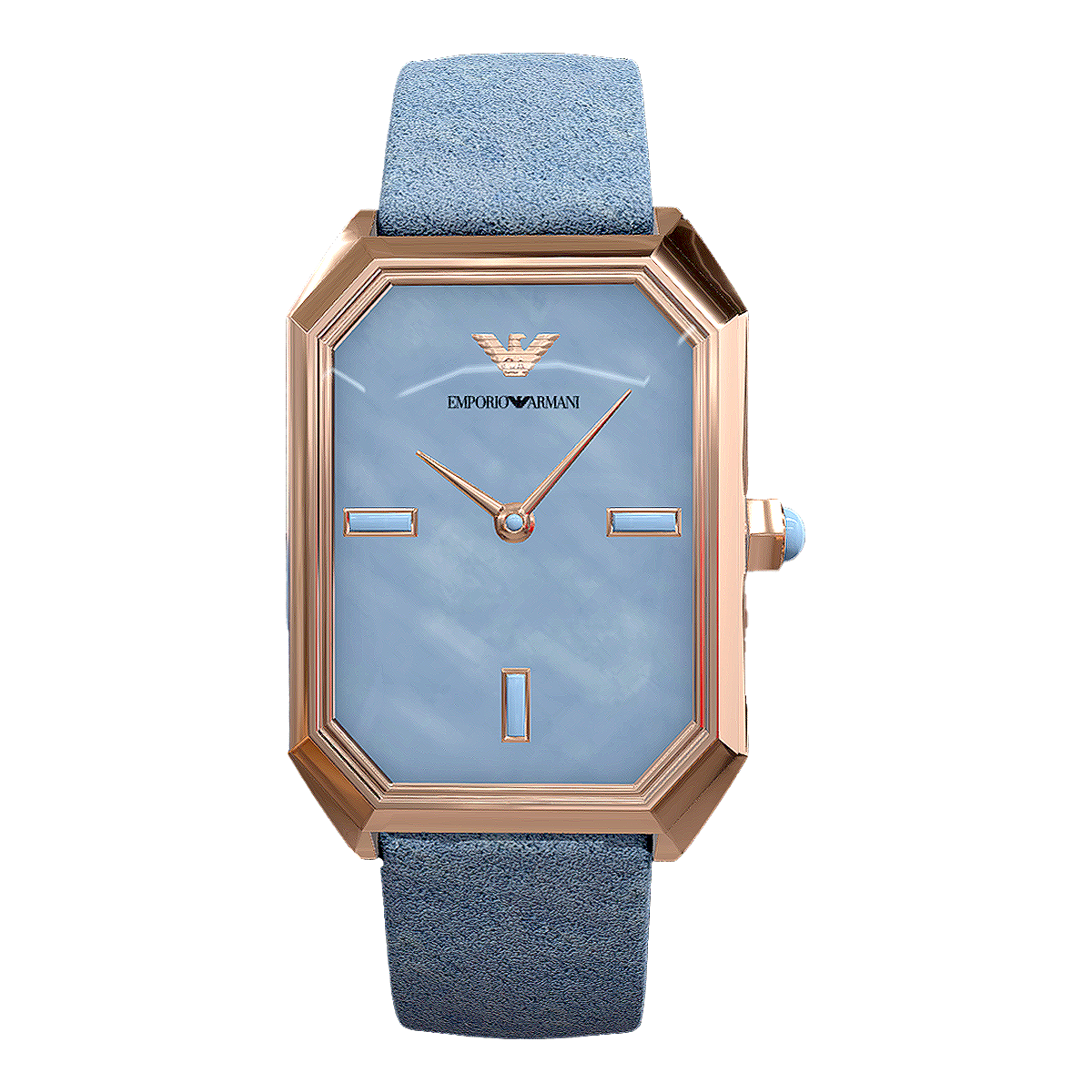 Armani Two Hand Blue Leather Women's Small Square Watch