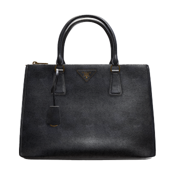 PRADA Galleria Prada Cross Leather Handbag Black Large