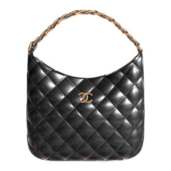 CHANEL Hobo black large diamond patterned sheepskin handbag