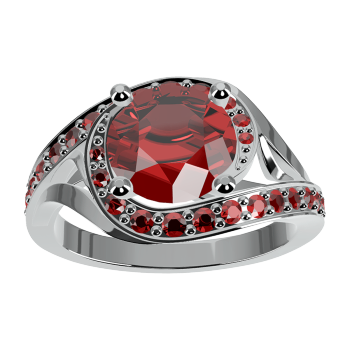 Atmospheric inlaid ruby ring, pure silver garnet diamond ring