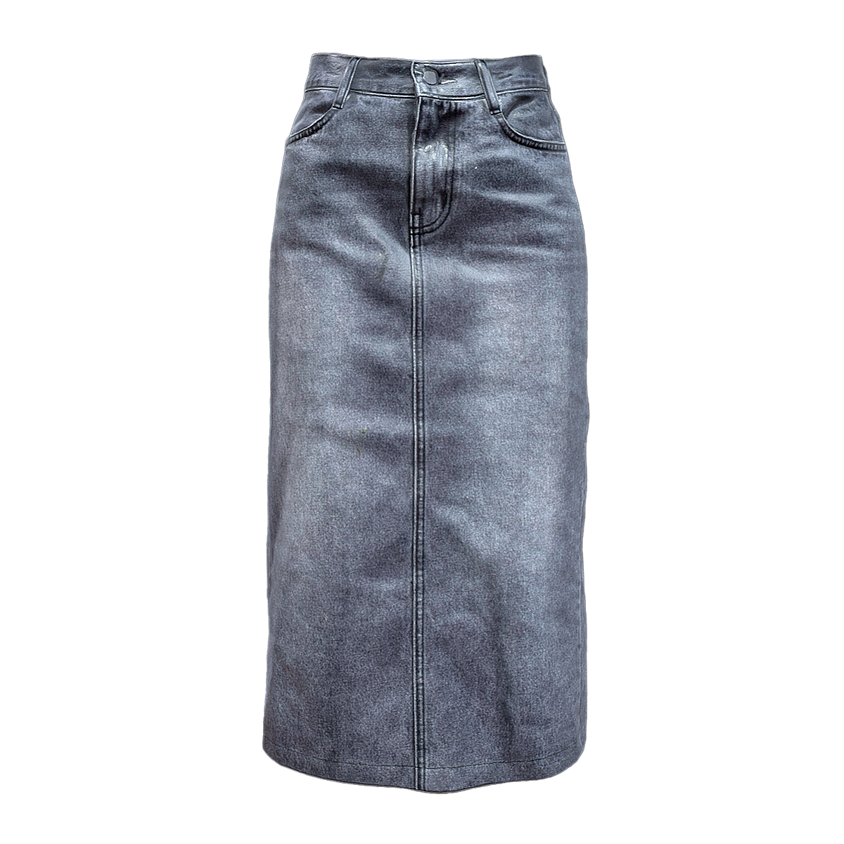 American retro slim fit high waist split straight leg denim skirt in blue gray