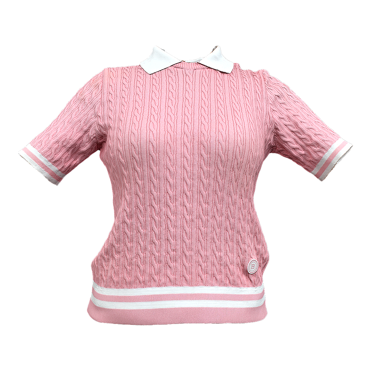 Versatile college style POLO collar Fried Dough Twists knitwear short sleeve top pink