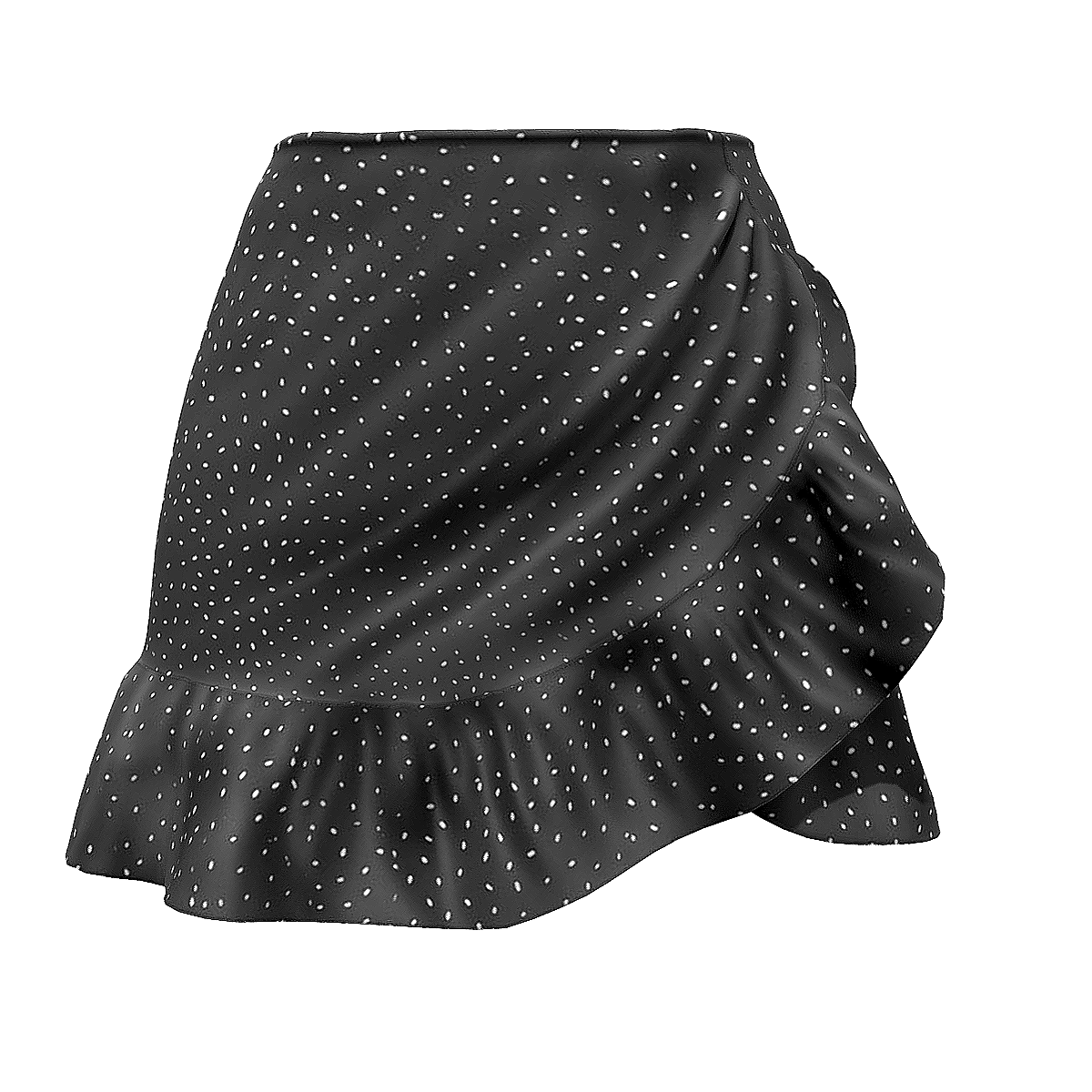 Temperament slimming polka dot fish tail half skirt with ruffled edge short skirt in black