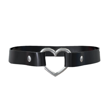 Personalized punk gothic leather collar, metal heart-shaped neck strap, black