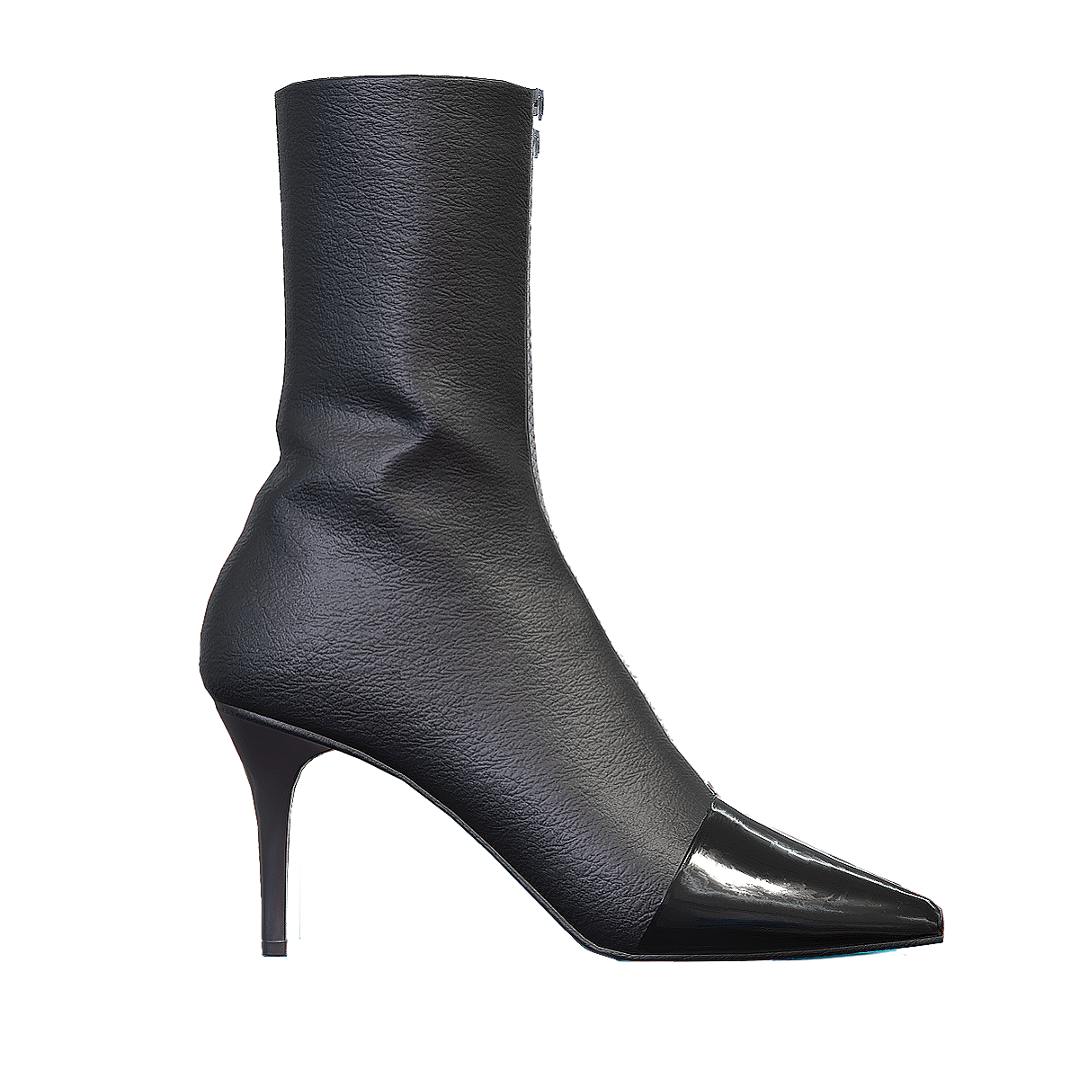 Zipper thin heel pointed middle tube leather high heels black