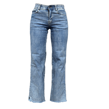 Casual and versatile mid rise straight leg washed denim jeans