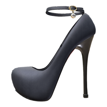 One button thin high-heeled round toe super high heels in black