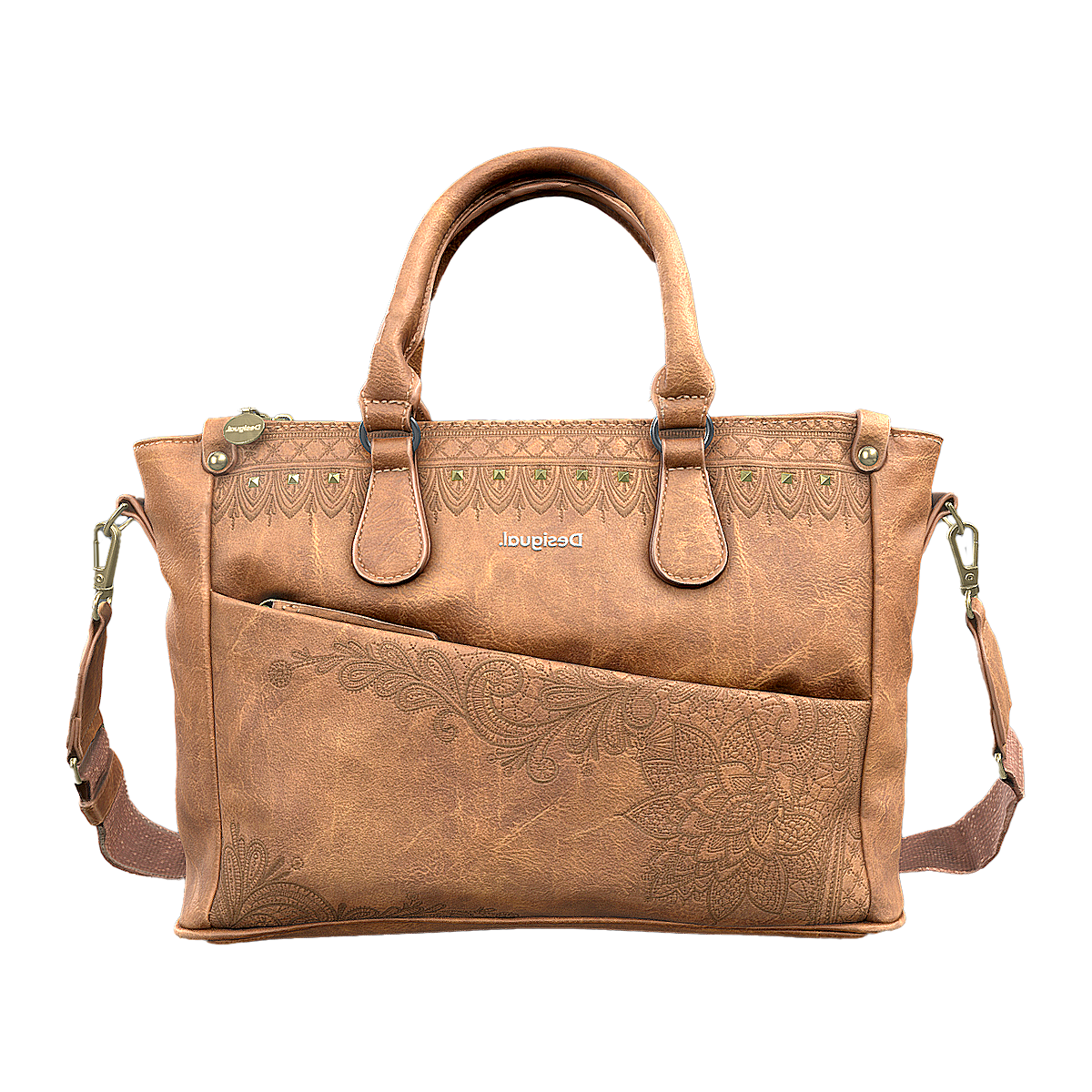 Vintage niche Maillard Western denim printed leather handbag crossbody large capacity tote bag brown