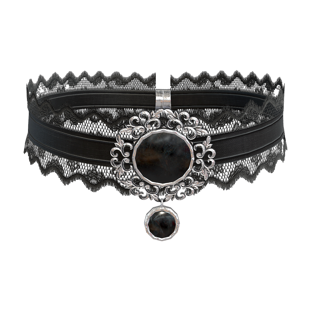 Lolita Dark Lace Black Gem Pendant Neck Chain Collar