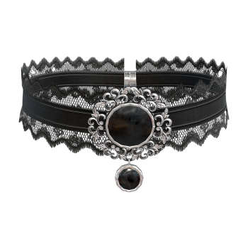 Lolita Dark Lace Black Gem Pendant Neck Chain Collar