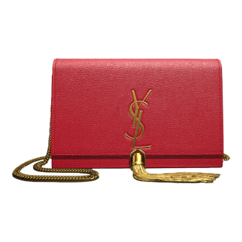 YSL Saint Laurent Kate Gold Logo Chain Leather Diagonal Cross Bag Red