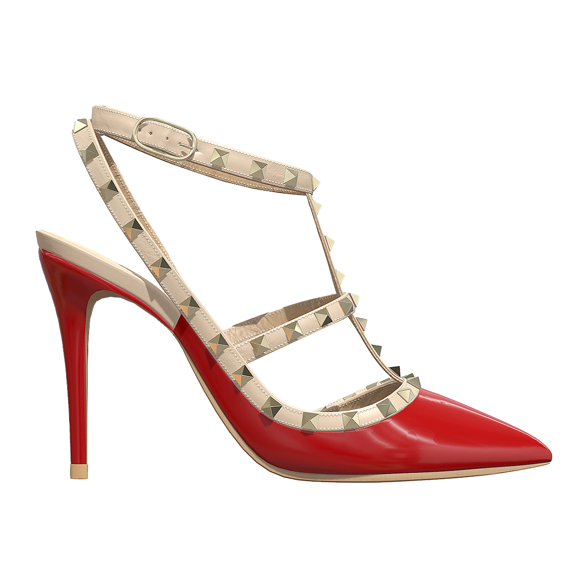 Valentino ROCKSTUD Lacquer Leather Lace Rivet High Heels Red