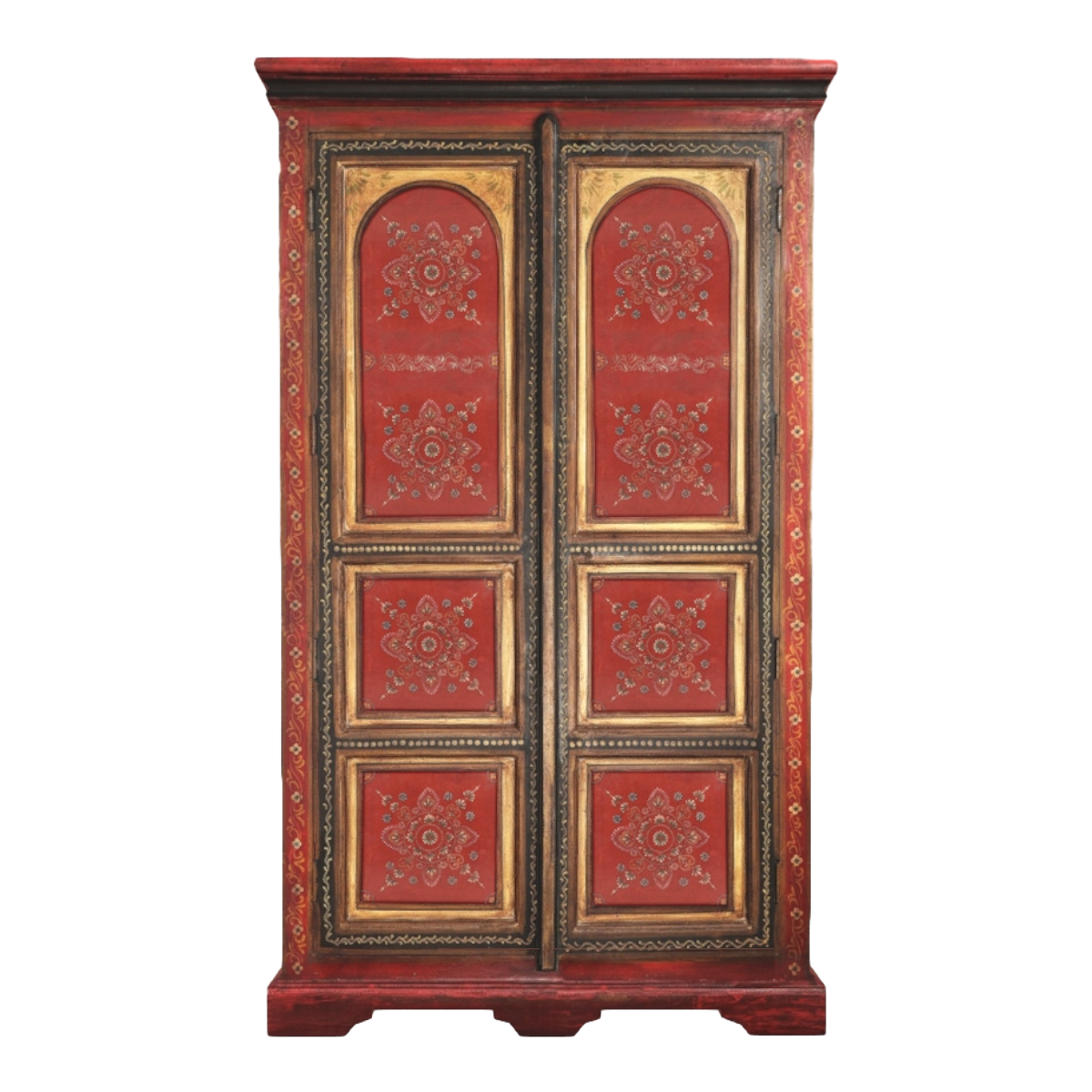 Indian Home Red Heart Solid Wood Red Paint Double Door Wardrobe - Wardrobe