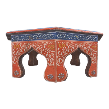 Indian household stone red lacquer octagonal low table - blue edged red low table