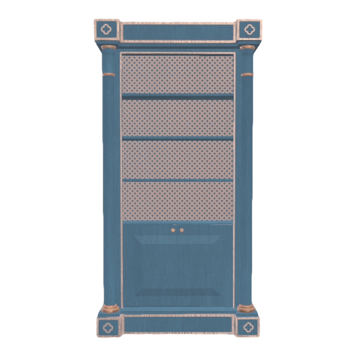 Vintage solid wood blue paint four layer shelf bookshelf display rack