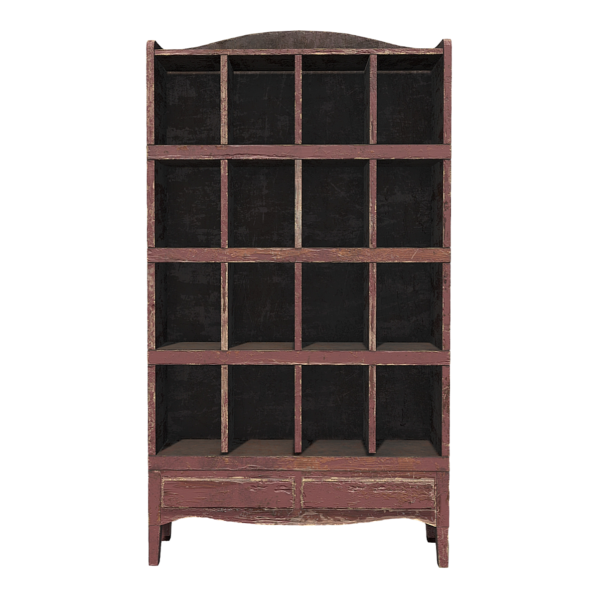 Vintage vintage solid wood floor standing multi grid storage cabinet - solid wood red paint