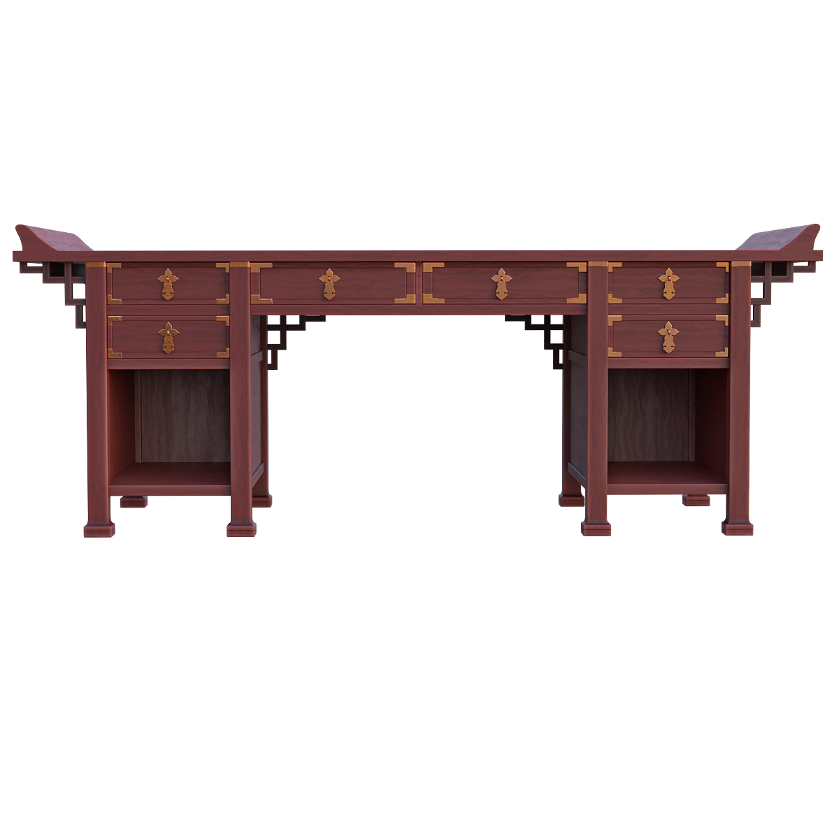 Chinese classical red walnut wood upturned head office desk - desk