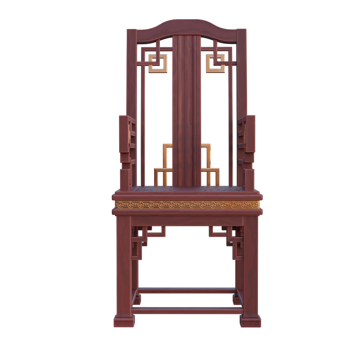 Chinese classical red walnut carved backrest armchair - chair
