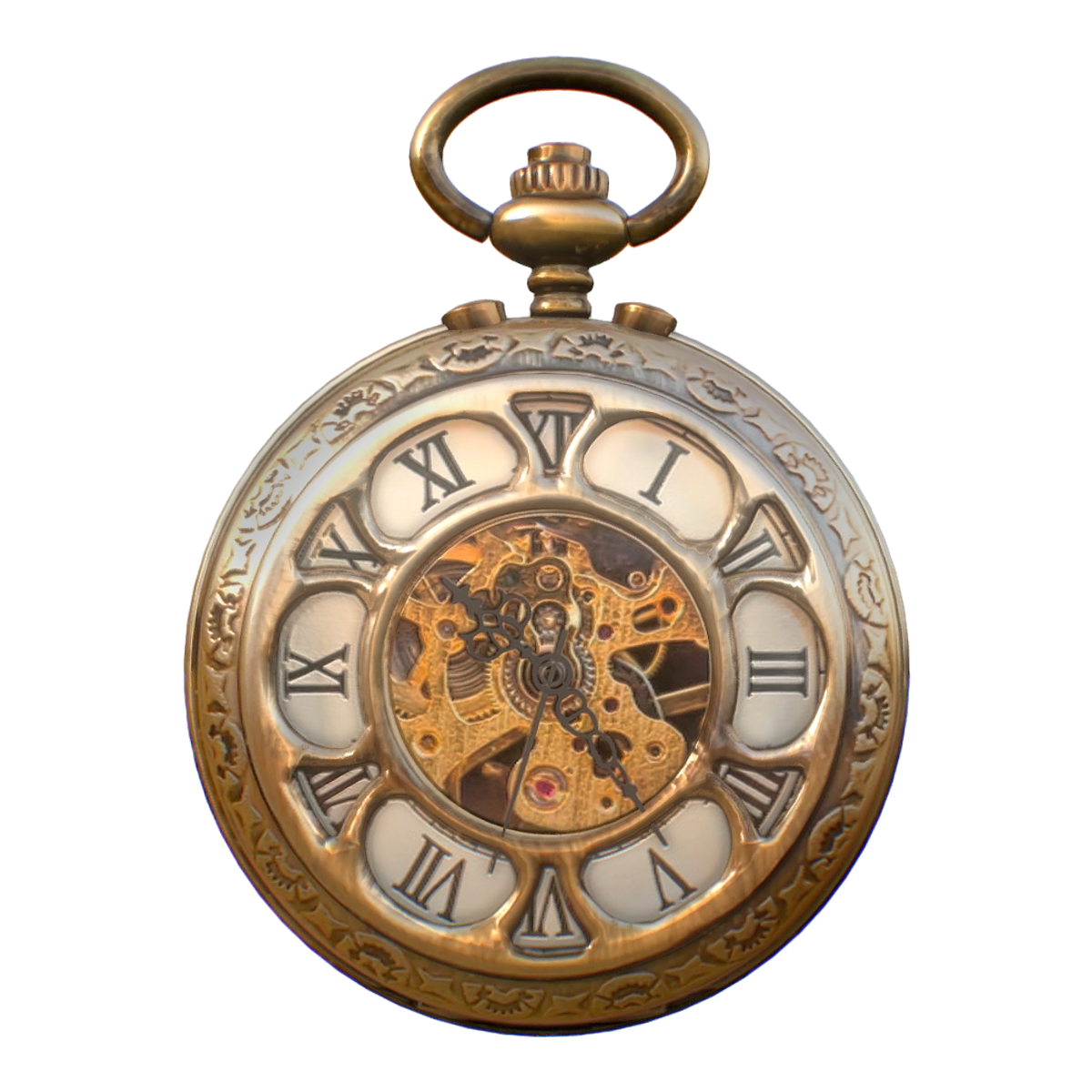 Double lid carved mechanical retro pocket watch