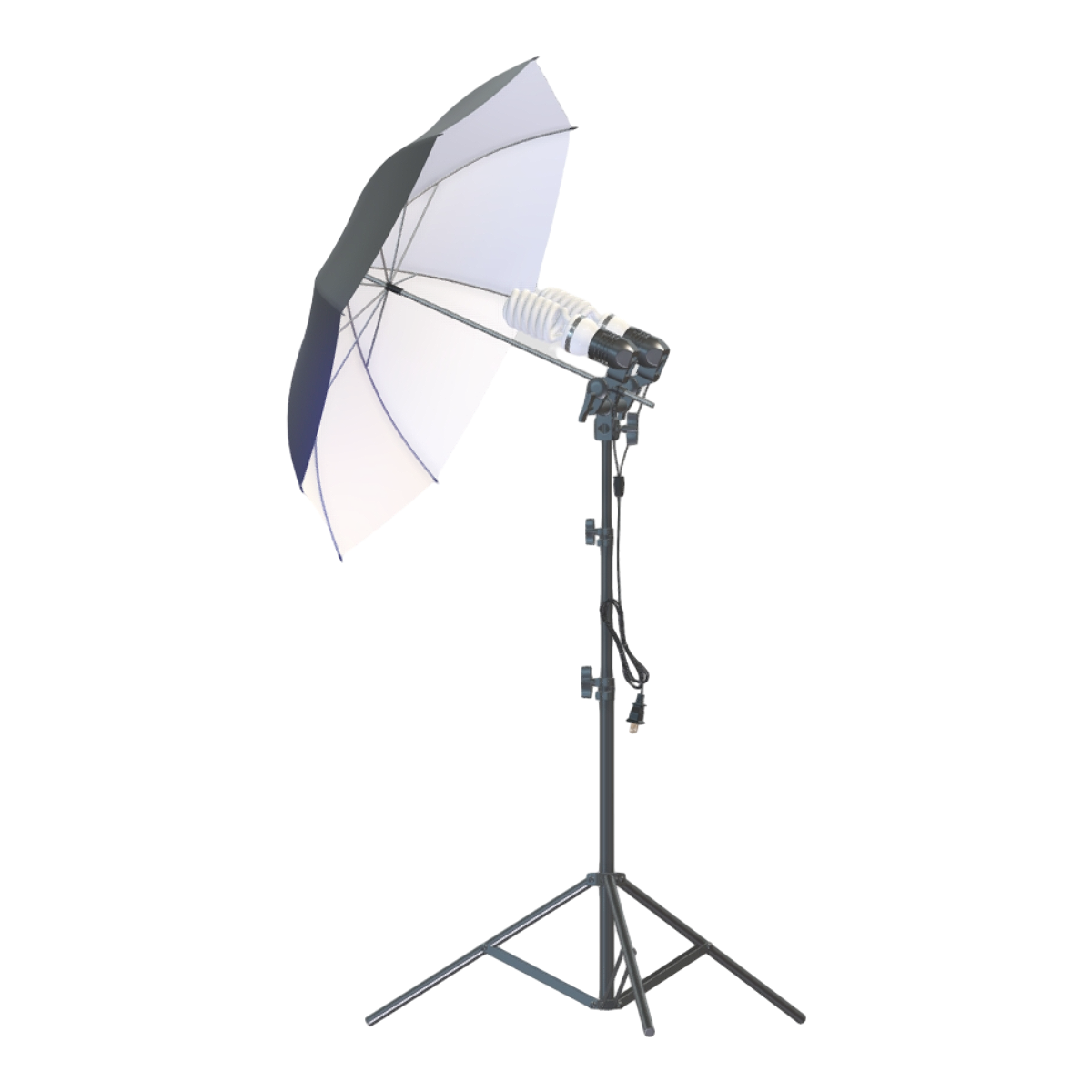 Black exterior and white interior reflective dual bulb photography umbrella