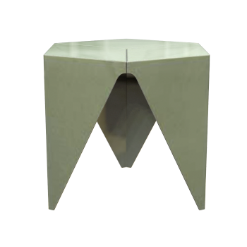 Minimally designed three legged ceramic tile table for home decoration