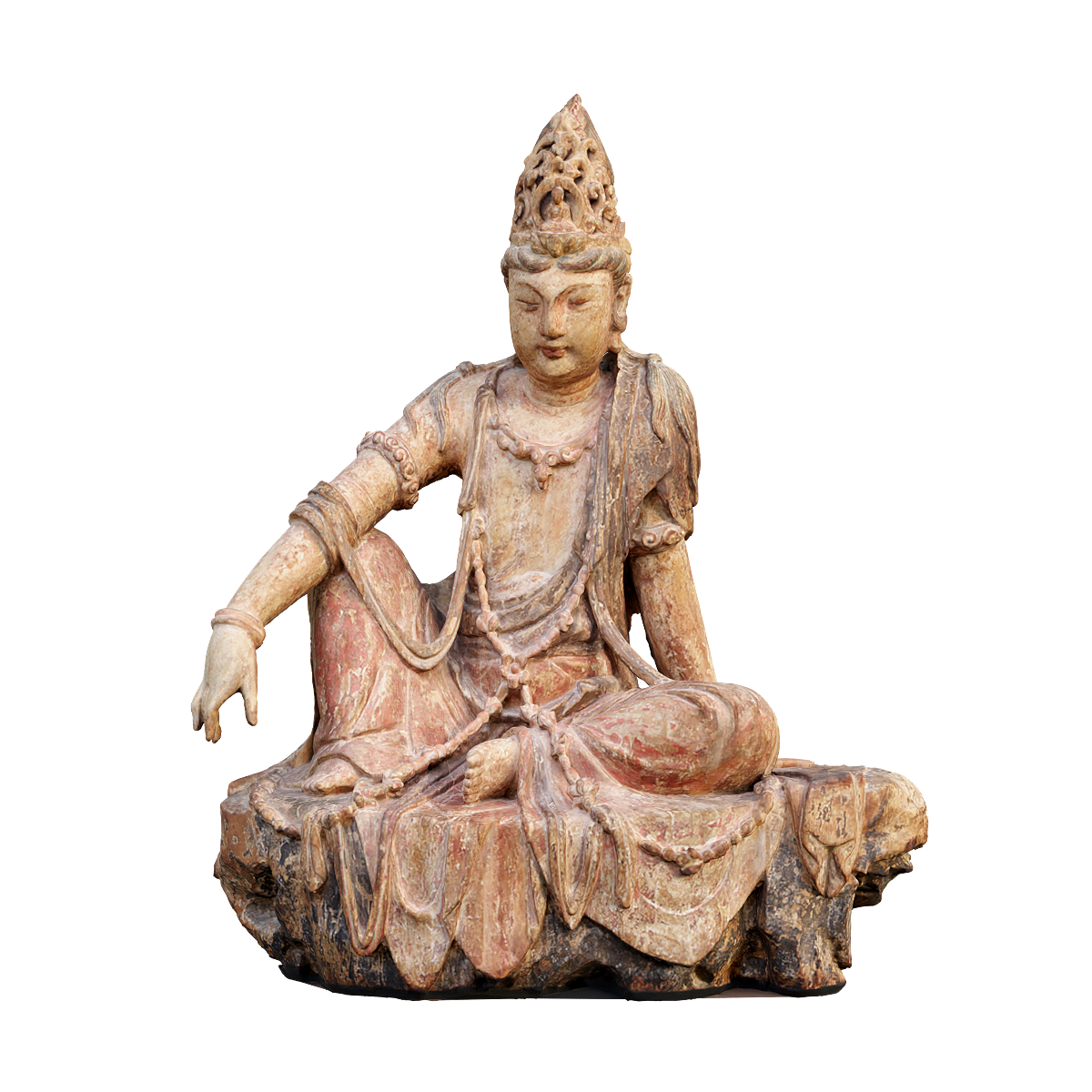 Chinese Song Dynasty Wooden Carving of Water Moon Guanyin Statue