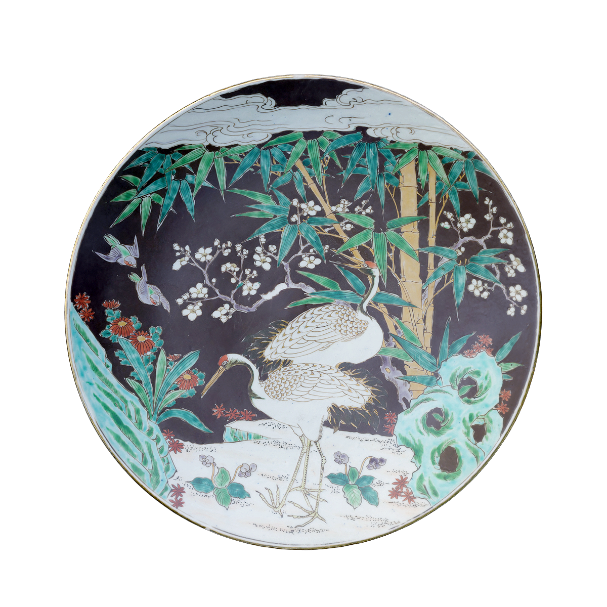 Japanese Crane and Bamboo Pattern Porcelain Plate