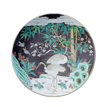 Japanese Crane and Bamboo Pattern Porcelain Plate