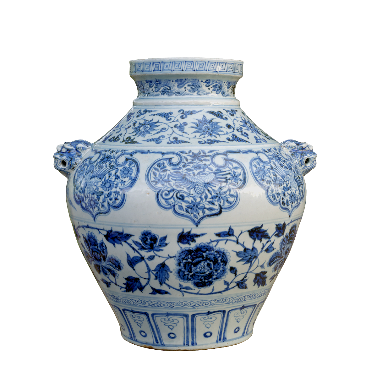 Ceramic artifacts with lion headed handles at the Cleveland Museum of Art in the United States