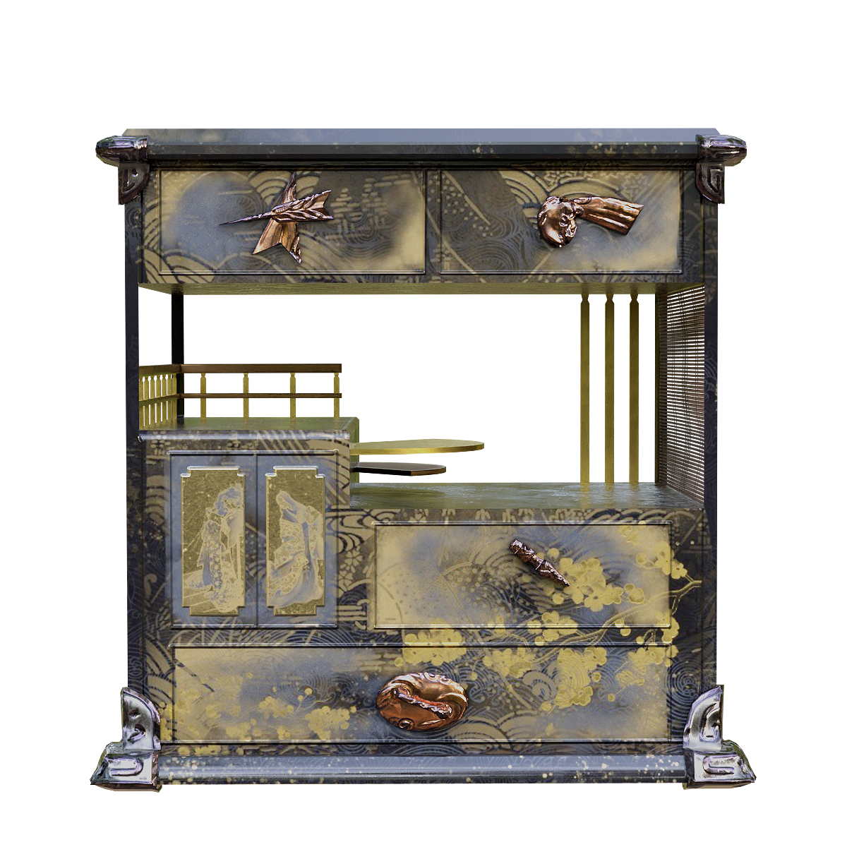 Japanese style exquisite marble painted drawer cabinet