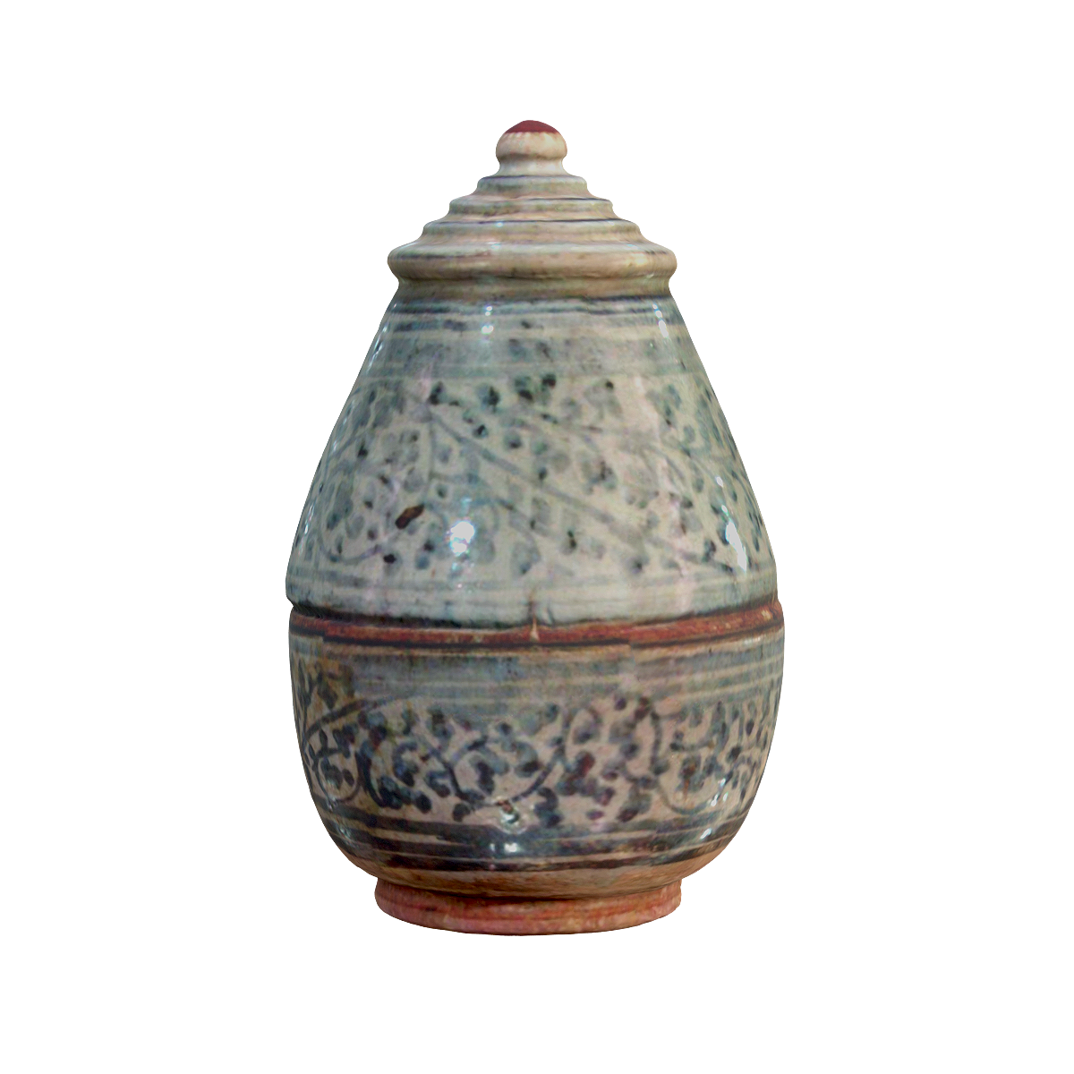 Thai pear shaped covered pottery jar - Hunter Museum in Limerick