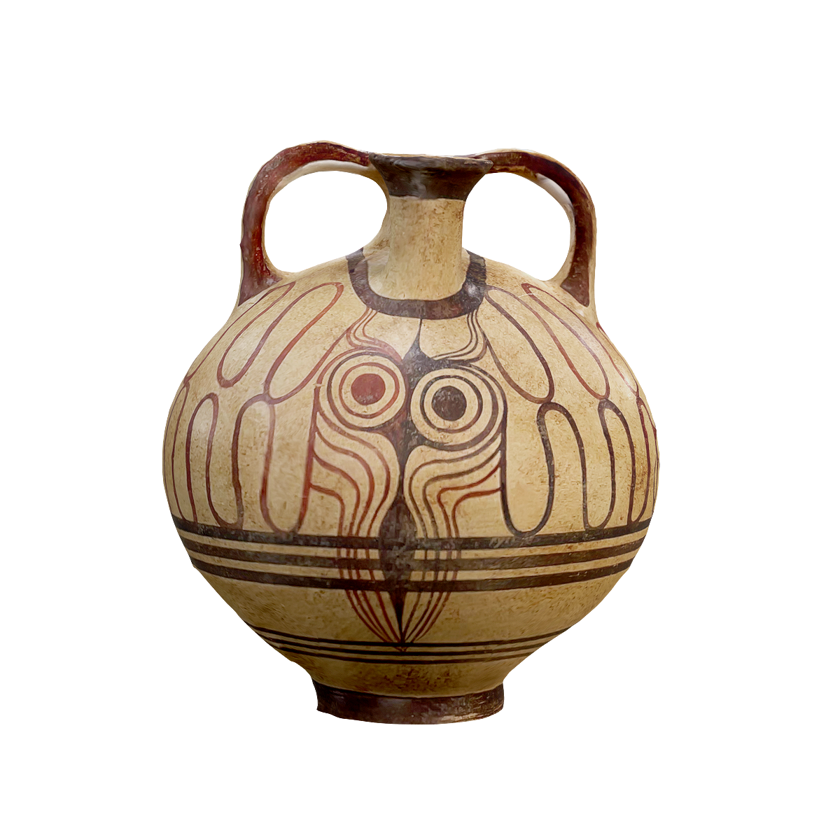 Linear octopus patterned stirrup jar