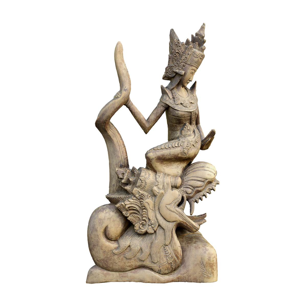 Woman and dragon exquisite wood carving