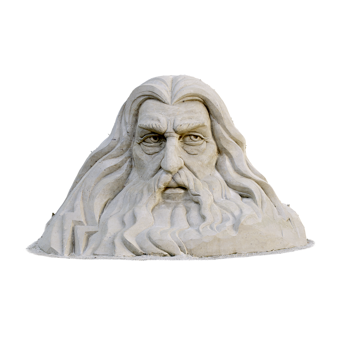 Zeus head stone carving