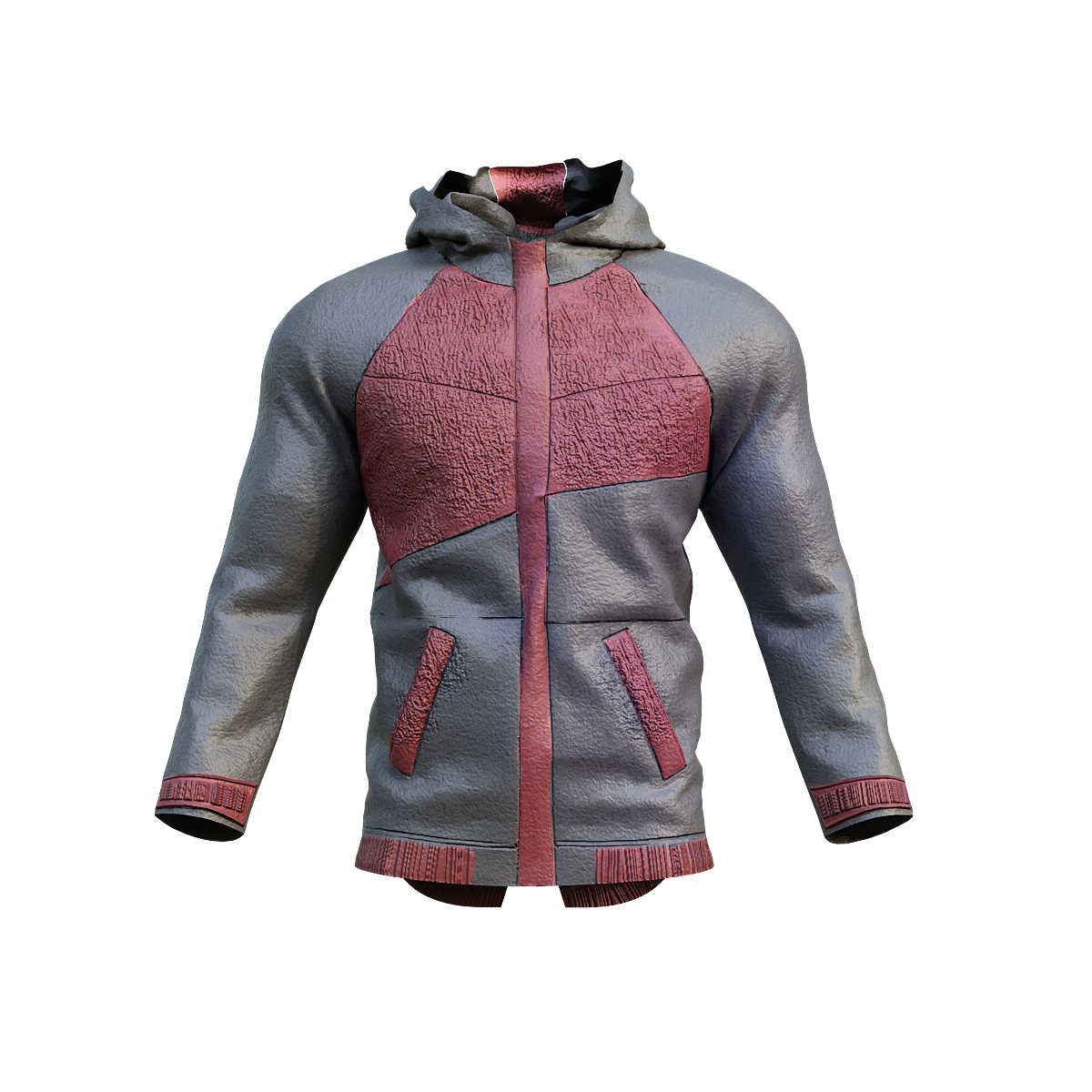 Fashion warm hood jacket (black red)